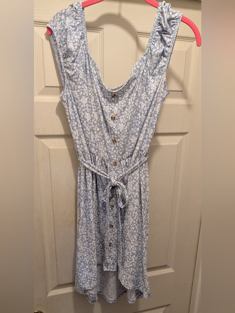 No Boundaries Blue & White Floral Button Front Tie Waist Sundress Juniors XL